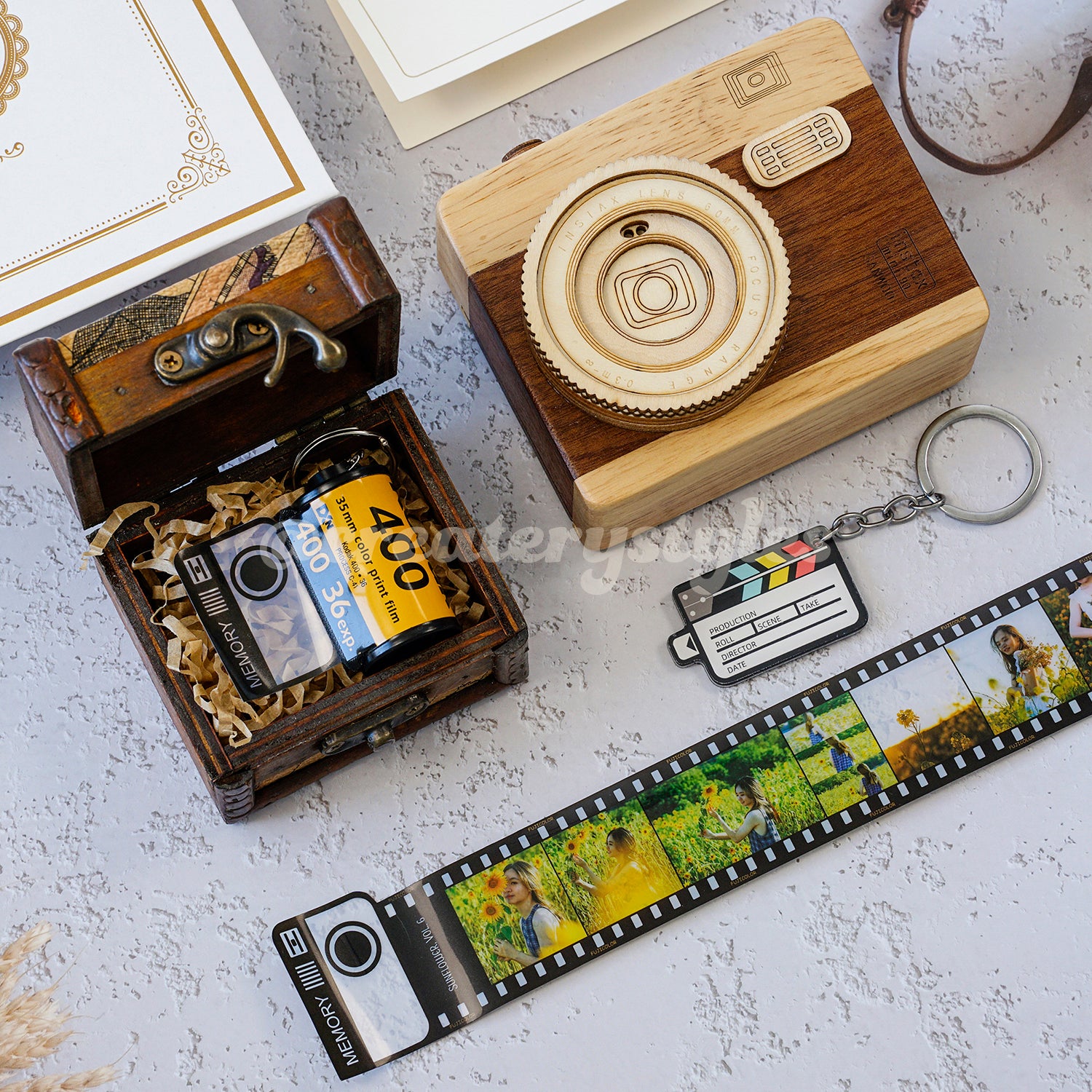 Personalized Photo Gift Film Roll Keychain, Camera Box