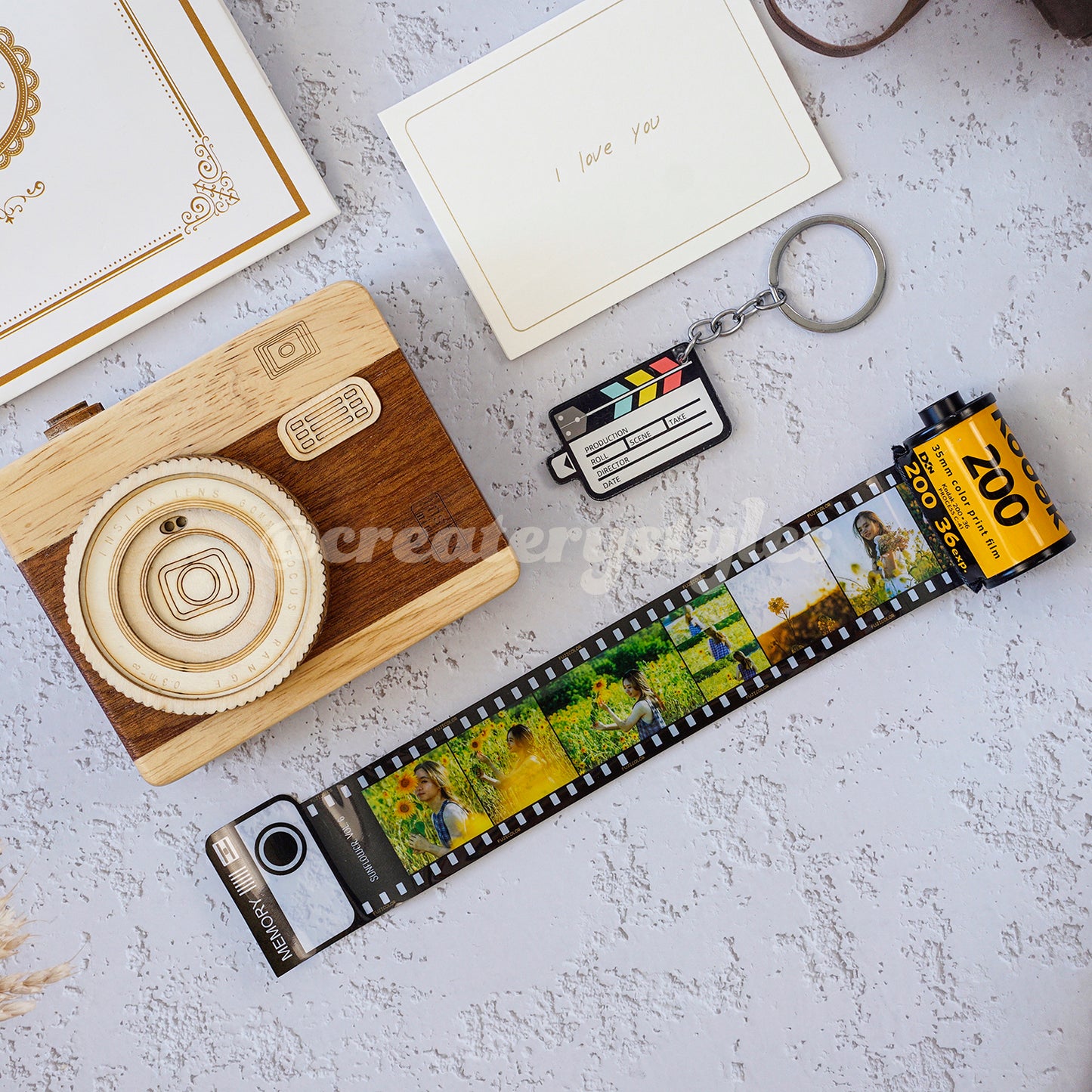 Personalized Photo Gift Film Roll Keychain, Camera Box