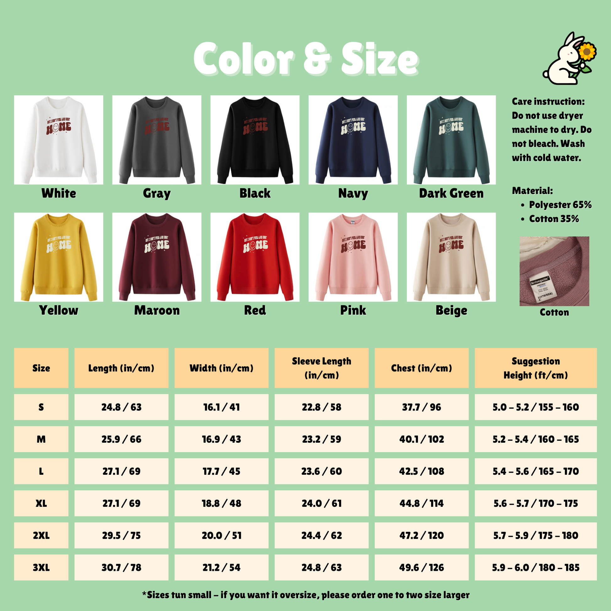 Sweatshirt Size