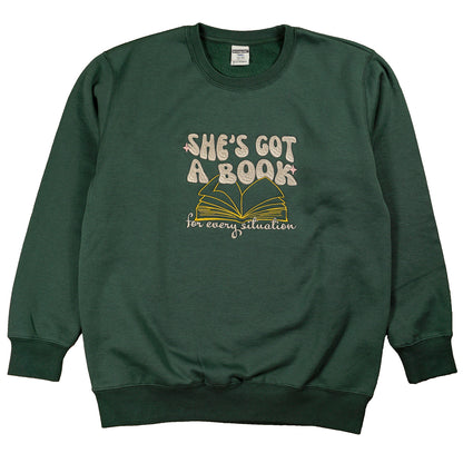 A Book For Every Situation Embroidered Crewneck Sweatshirt Hoodie, Multi-Color