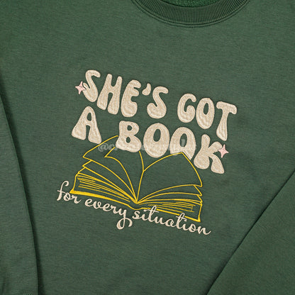 A Book For Every Situation Embroidered Crewneck Sweatshirt Hoodie, Multi-Color