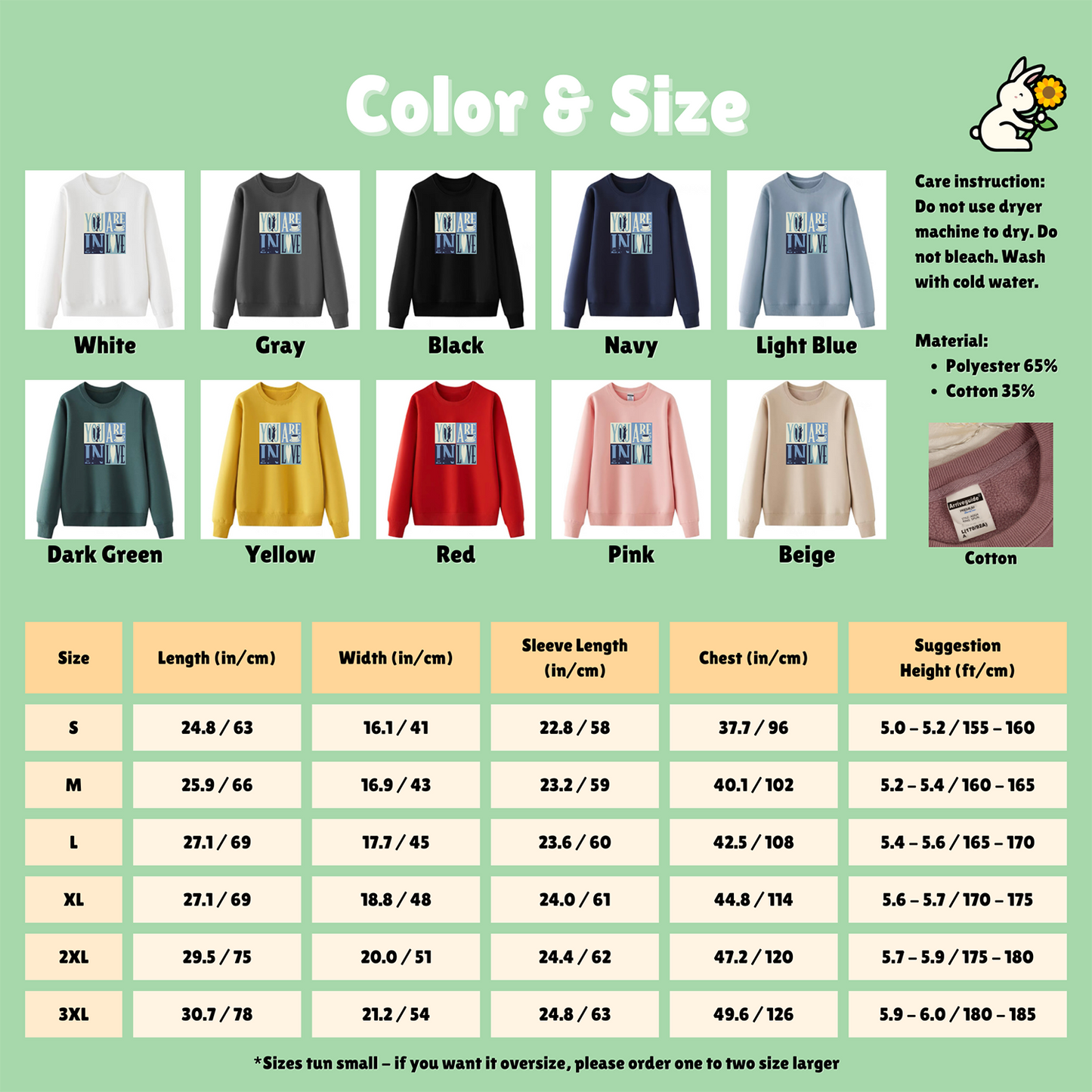 Sweatshirt Size