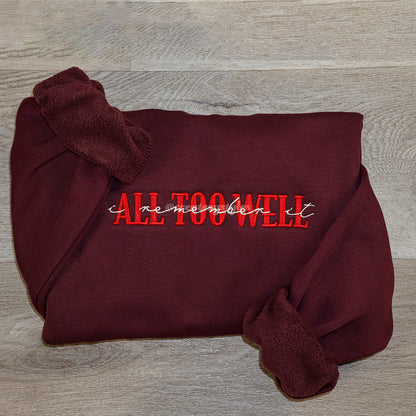 Taylor All Too Well Embroidered Sweatshirt & Hoodie, Mult Color