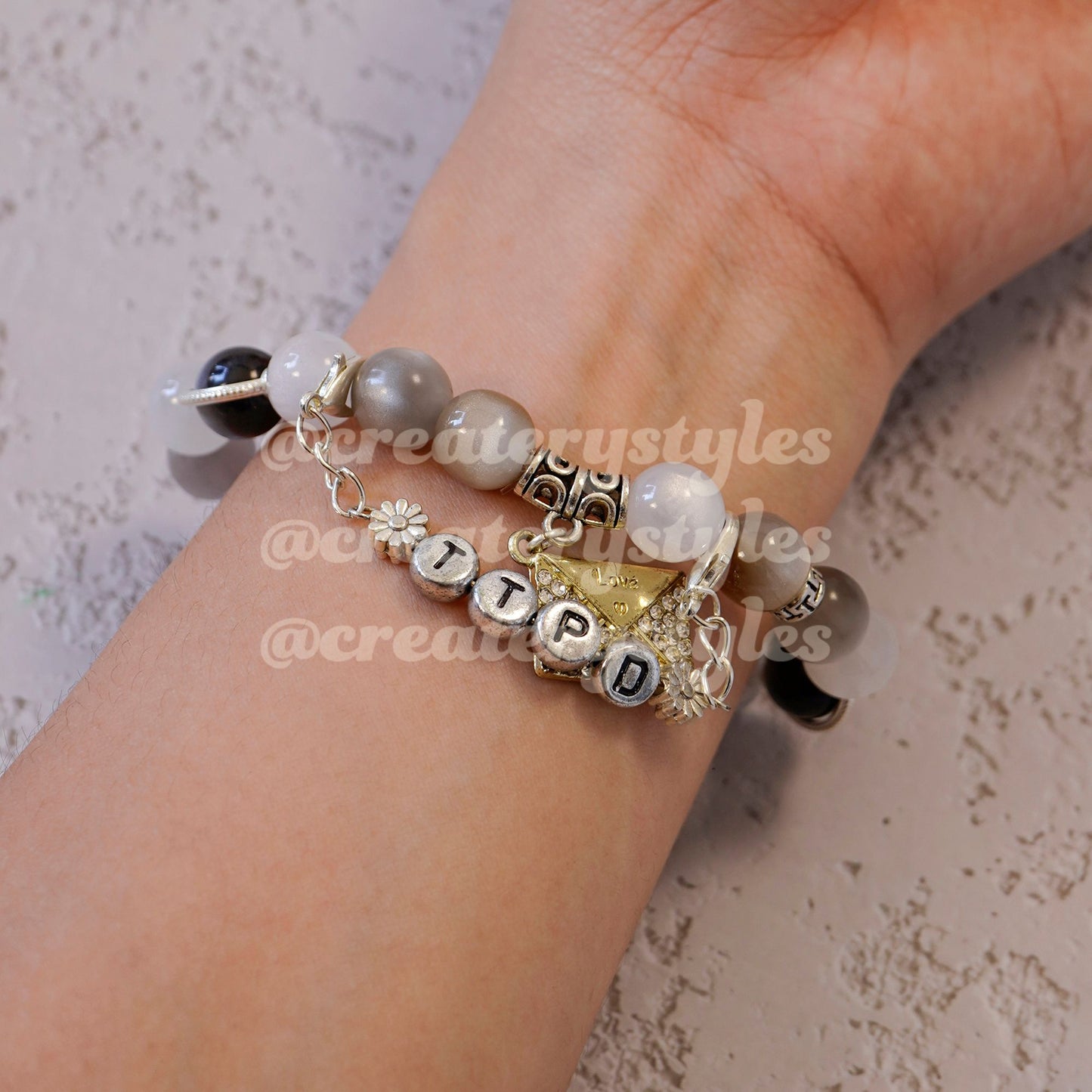 TTPD Inspired Crystal Beads with Envelope Charm Friendship Bracelet